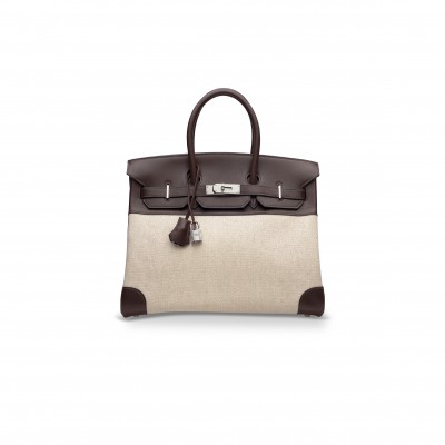HERMES MASTER BIRKIN 35 EBONY EVERCALF CALFSKIN AND CANVAS BAG 8023220073 (35*24*18cm)